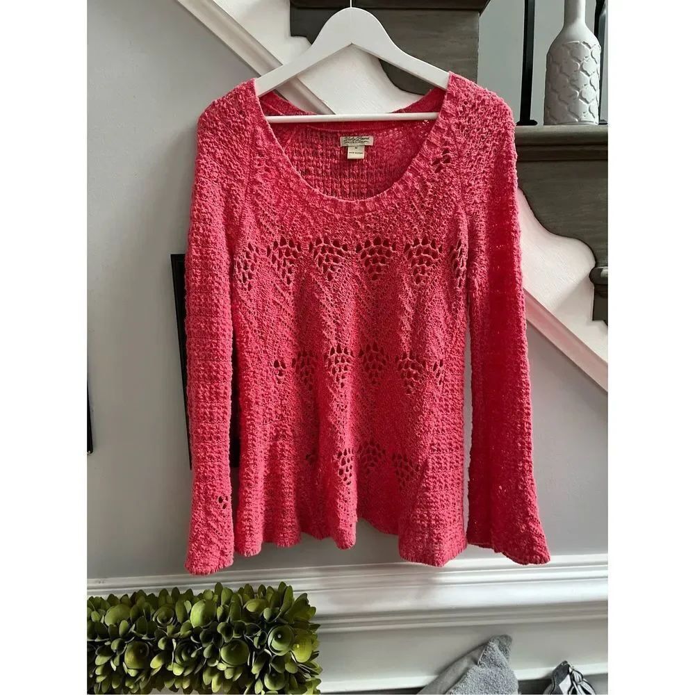Lucky Brand Salmon Open Knit Scoop Neck Sweater sz M